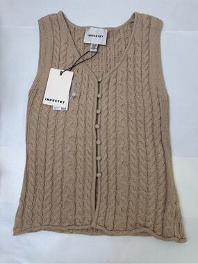 INDUSTRY Cable-Knit Sleeveless Cardigan Vest - Taupe